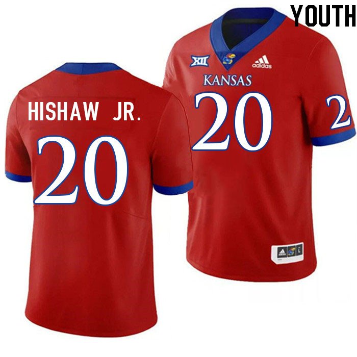 Youth #20 Daniel Hishaw Jr. Kansas Jayhawks College Football Jerseys Stitched Sale-Red